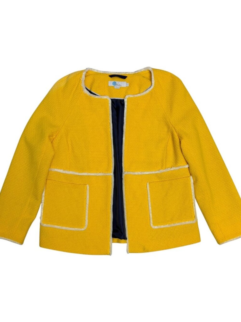 BODEN Tweed Jacket Business Casual Yellow Open Front Blazer Coat Womens 6